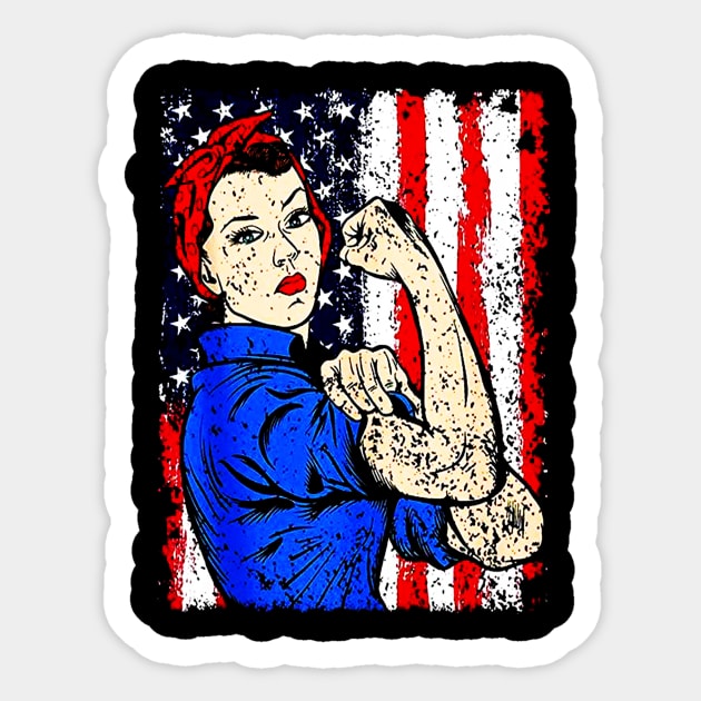 Rosie The Riveter Feminist Patriotic Sticker by akkadesigns